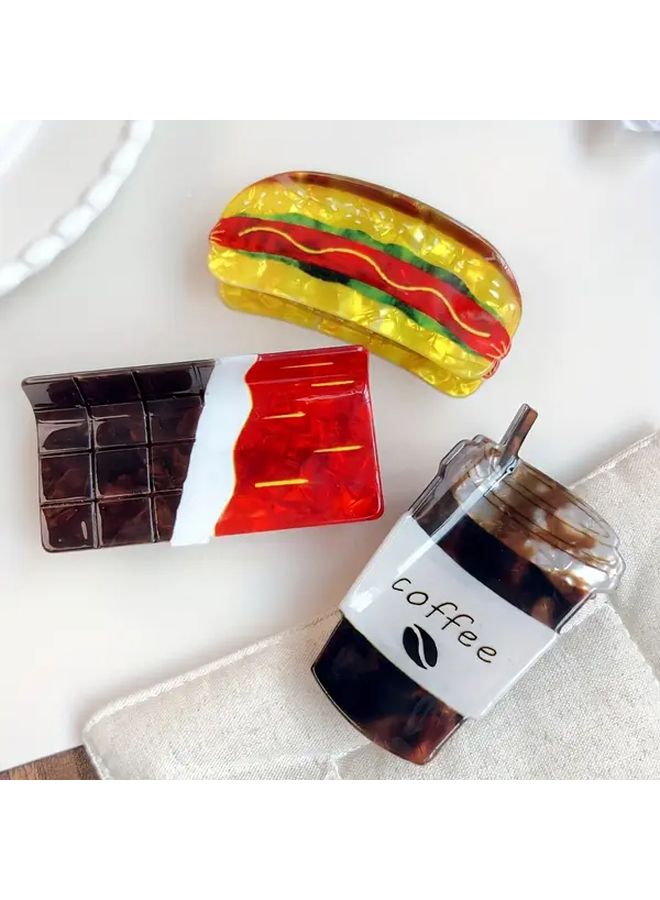 Large Food Themed Hair Claw Hamburger Coffee Chocolate Design Womens Fashion Accessory - Image 2